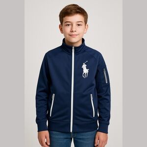 Ralph Lauren Navy Blue Zip Front High Collar Track Jacket Size 7